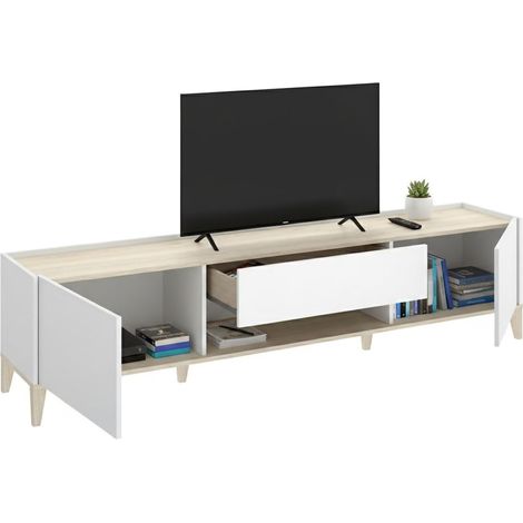 Mueble TV Yreka, un cajón, 4 estantes, 2 puertas, 39x197x50h cm Blanco