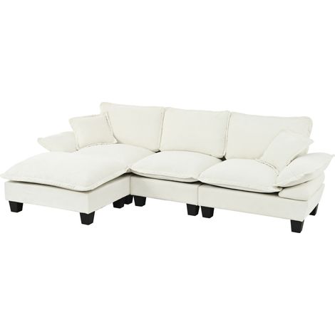 Modulares L-Ecksofa aus Chenille in Beige mit beweglichem Pouf und 2 Kissen (1/5)