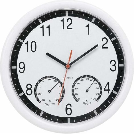 Ahlsen Reloj de pared de piedra de cuarzo silencioso, termómetro preciso, humedad, Patio, piscina interior y exterior (1/4)