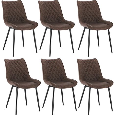 Woltu – Lot de 6 chaises de salle à manger similicuir brun – Pieds en métal – Dimensions 46x40.5x85.5cm – Charge max 100kg