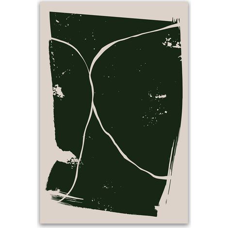 Tableau abstrait vert foncé lignes organiques