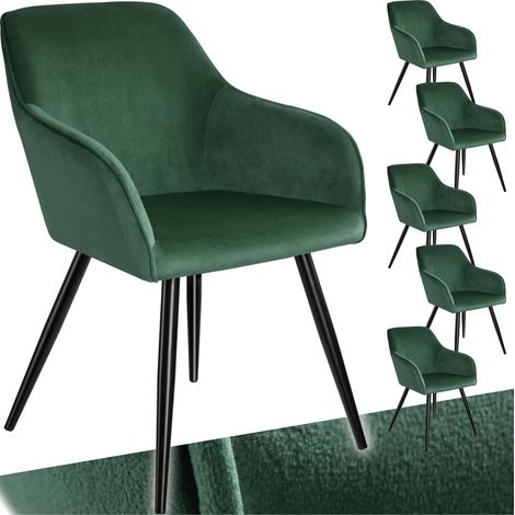 Lot de 6 chaises effet velours ergonomiques vert foncé et noir (1/5)