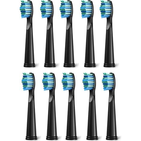 Compatible avec les têtes de brosse à dents électriques fairywill fw507/fw508/fw917/fw909/fw949 et autres. 10 embouts de rechange noirs. (1/4)