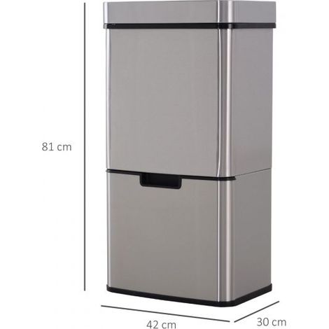 EASYCOMFORT Pattumiera Automatica 72L con Sensore Infrarossi, 3 Scomparti e Coperchio Rimovibile, Acciaio e ABS, 42x30x81cm