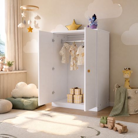 Armoire à vêtements 2 portes avec penderie, 80 x 50 x 120 cm, MDF blanc HAVRYA (1/5)