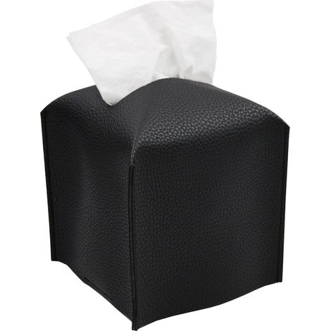 Schwarzes Taschentuchetui, 13 x 13 x 13 cm, dekorative Taschentuchbox aus PU-Leder. (1/5)