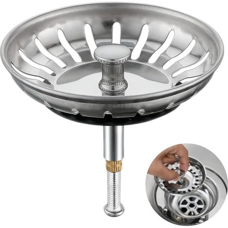 80 mm Universal-Ablaufstopfen – Geeignet für Küchenspülen und Waschbecken Höhenverstellbares Ablaufsieb / Filterkorb mit feinem Netz (Silber)