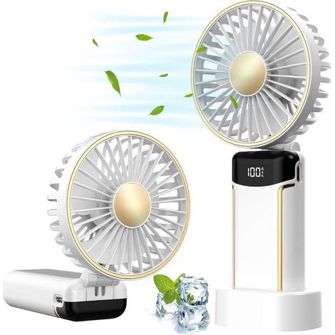 1 ventilateur portable, 5 vitesses réglables, batterie 2600 mAh rechargeable USB, usage bureau/extérieur/loisirs