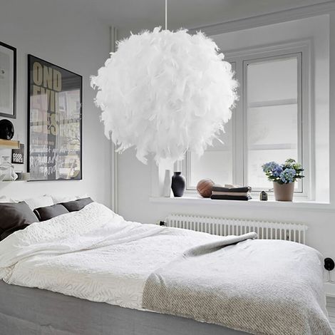 – Lustre en plumes boule 45cm – Suspension légère pour chambre et salon – Base E27 – Installation facile et sécurisée (1/5)
