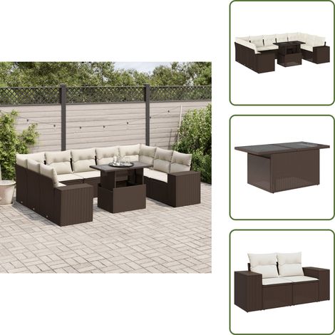 The Living Store 10-tlg. Garten-Sofagarnitur mit Kissen Braun Poly Rattan - Gartentisch (1/5)