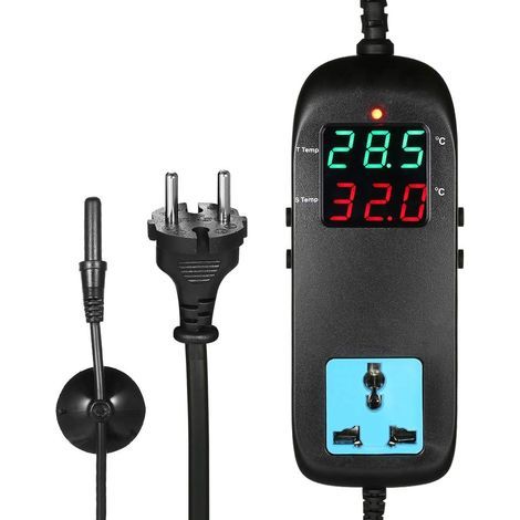 Controlador de temperatura digital AIDUCHO para microcomputadora, termostato electrónico 90-250V 10A, pantalla LCD/termostato con enchufe/regulador de temperatura agrícola, sonda con ventosa. (1/5)