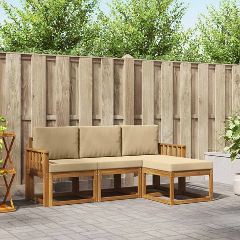 vidaXL Outdoor-Sofagarnitur mit Kissen 4 pcs Natur und Beige (1/5)