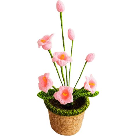 Plante En Pot - Tournesol Tricoté À La Main - Décoration Intérieure Et Tableau De Bord - Lot De 5 (1/5)