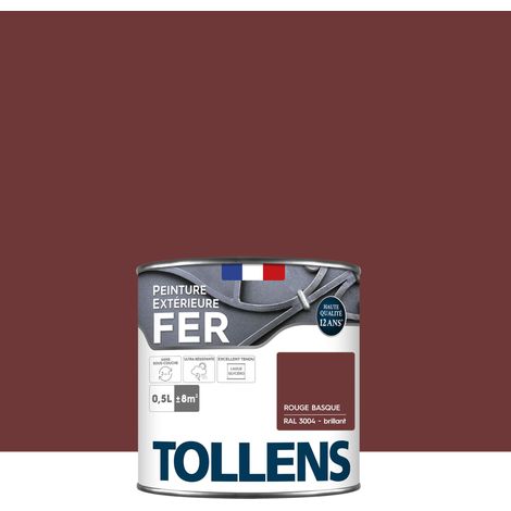 Tollens – Peinture fer extérieure brillante 0,5L – Ultra résistante et antirouille – Séchage rapide – Couverture 8m² – Rouge Basque