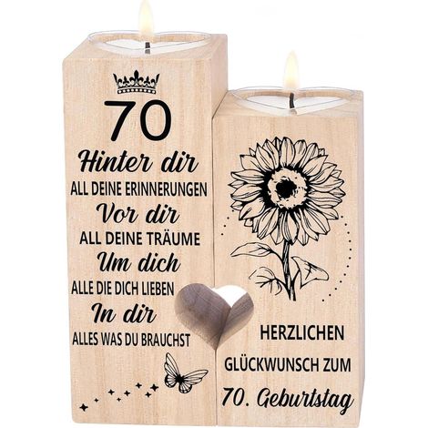 Kerzenhalter Holz Herzform Teelichthalter 70. Geburtstag Deko Geschenk Frau (1/5)