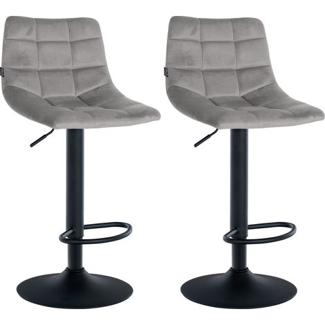 Set di 2 sgabelli da bar in velluto grigio, base in metallo nero, altezza regolabile e poggiapiedi TDB10627
