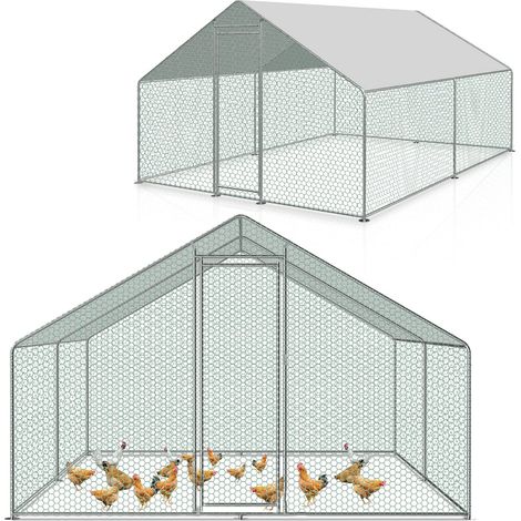 Poulailler XXL 3 x 4 x 2 m avec serrure de sécurité et chiffon de peinture en polyéthylène imperméable, beaucoup d'espace pour les poules, lapins et autres petits animaux, poulailler (1/5)