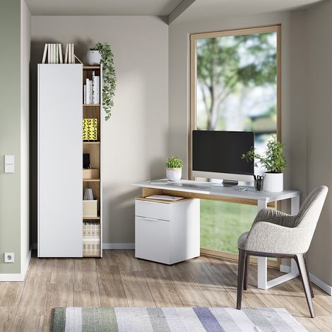 Armoire haute de bureau moderne blanc/chêne Hamalia (1/5)