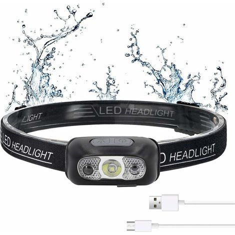 Leistungsstarke, superhelle, per USB wiederaufladbare LED-Stirnlampe, 500 lm, 3 Beleuchtungsmodi, IPX1-wasserdicht, Bewegungssensorlicht für Kinder, Laufen, Lesen usw.