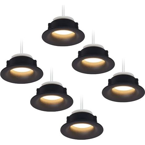 Set of 6 Round Black Recessed LED Spotlights with GU10 Bulbs 3000K 5W 430lm Eqv 50W IP20 Dimmable Recessed Spotlight Diameter 68 mm (1/5)