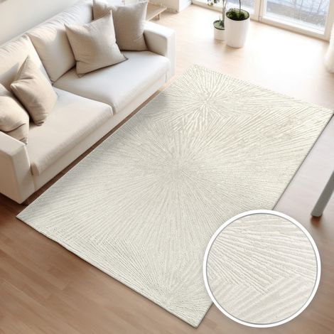 Tapis salon/salle à manger à poils courts, design bohème scandinave, aspect abstrait Crème, Rectangulaire, 80 cm x 150 cm x 13 mm (1/5)