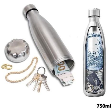 CSPARKV Bouteille D'eau Sûre avec Compartiment Secret Caché - Boîte de Rangement en Acier Inoxydable pour Billets, Clés, Clés de Voiture - Le fond se Dévisse pour Ranger vos Objets de Valeur 730ML Arg (1/5)