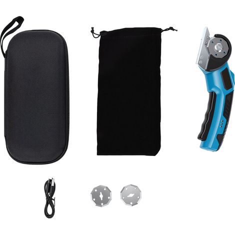 Ciseaux électriques sans fil, batterie rechargeable 2000 mAh, coupe-boîte avec lumière LED, verrouillage de sécurité pour carton, tissu, tapis, cuir, bleu (1/5)