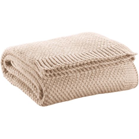 Plaid Tricoté Recyclé Effet Mohair Doux pour Canapé Coloris Lin 130 x 160 cm - PANGIVO (1/3)