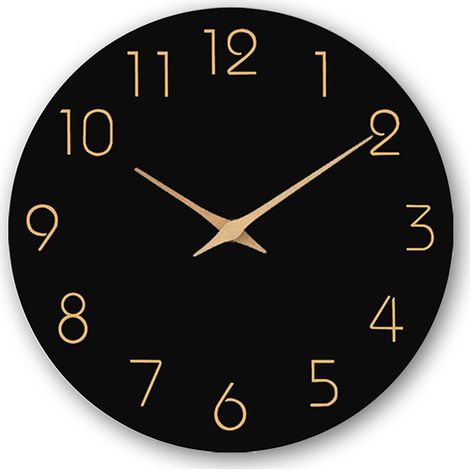 Horloge murale bois 30 cm noire, moderne silencieuse sans tic-tac, pour salon, cuisine ou bureau (1/4)