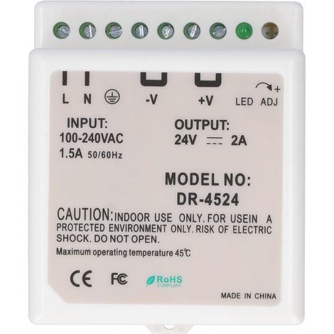 Alimentation LED commutée réglable régulée DR-45-24 sur rail DIN pour armoire électrique (1/5)