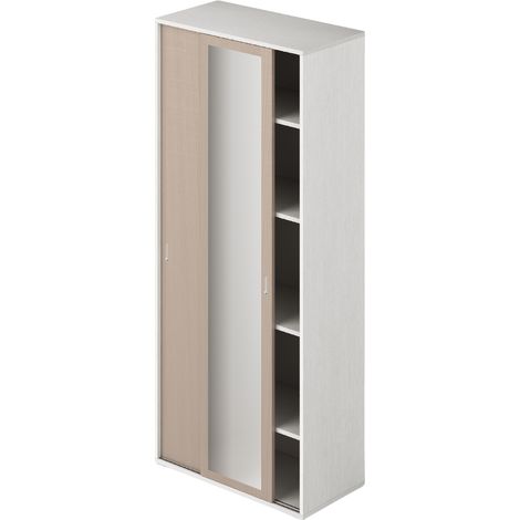 Kleiderschrank mit Schiebetüren und Regalen, Olmo-Farbe, weiße Struktur, H212x90x43cm