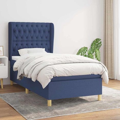 Cama box spring con colchón tela azul 90x190 cm (1/5)