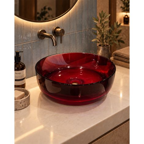 Lavabo 40 cm ciotola da appoggio Ischia in resina rosso (1/4)