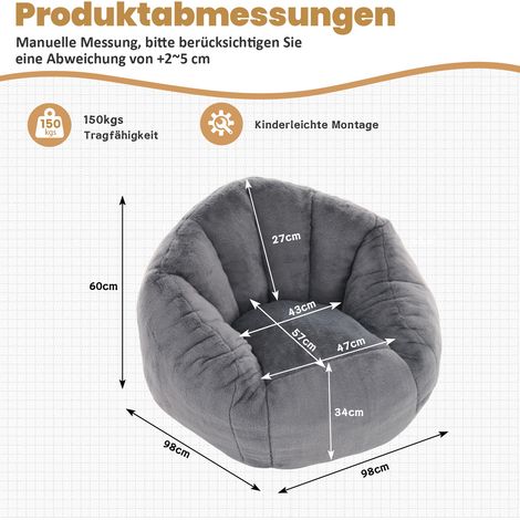 Puf sillón de suelo de espuma viscoelástica 98x98x60 cm poliéster gris HOMVRA (1/5)