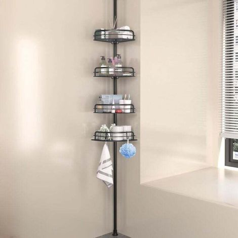Height Adjustable Shower Shelf, 4 Levels, Telescopic Corner Shelf, Height 80 to 383 cm, Bathroom Storage (1/4)