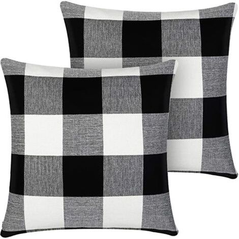 Sollbry Lot de 2 housses de coussin à carreaux de buffle, taie d'oreiller carrée en polyester noir et blanc pour décoration de maison, de Pâques, canapé, lit de voiture, 45,7 x 45,7 cm (1/5)
