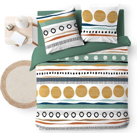 Parure de Lit 100% Coton – Housse de Couette et Taie d’Oreiller – Fermeture Pressions Discrètes – ASIANA – Certifiée Oeko-TEX - 240x220cm (1/5)