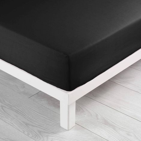 Drap housse coton 57 fils noir 90 x 190 cm (1/6)