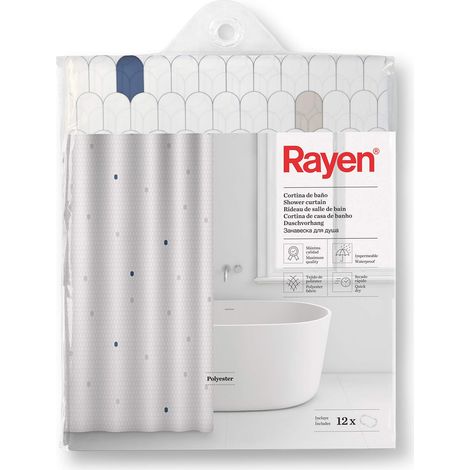 Rideau Douche 180x200 Polyester Blanc Motifs Points - Rayen (1/5)