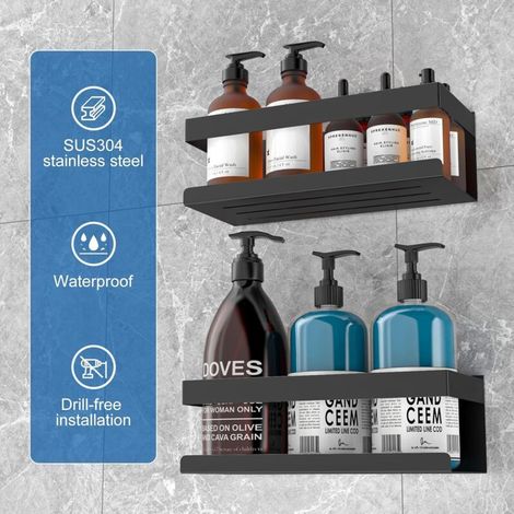 Duschablage ohne Bohren, 2 Stück, Edelstahl SUS304, Duschablage für Duschgel und Shampoo (Schwarz) (1/5)