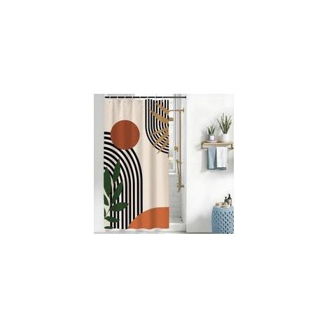 Rideau Douche Terracotta. Rideau de Douche Anti Moisissure 120x180cm Orange Abstrait Boheme Rideaux de Baignoire Tissu Lavable Imperméable Polyester Rideaux Salle de Bain avec 8 Crochets (1/5)