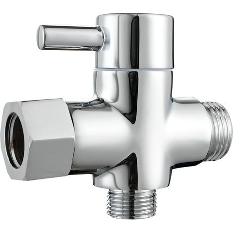 Válvula de inodoro de latón de 3 vías con desviador de ducha de 3/8", acabado cromado (1/5)