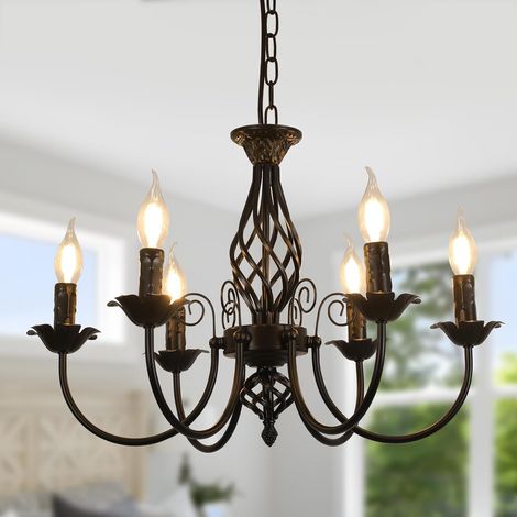 1 Lustre Suspension Fer Forgé, Réglable 50-94cm, Douille E14, Style Rétro Bougie, Pour Salon Cuisine Chambre
