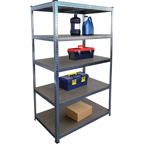 Relaxdays Schwerlastregal, HxBxT 180x100x60 cm, Traglast 1250 kg, 5 MDF-Ebenen, Lagerregal Keller, zum Stecken, silbr (1/5)