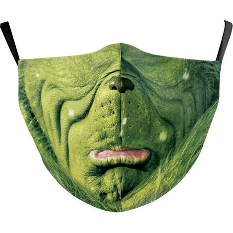 Masque en coton lavable imprimé numérique 3D, motif monstre vert, anti-poussière, avec filtre insérable (6 pièces), pour Halloween/Noël