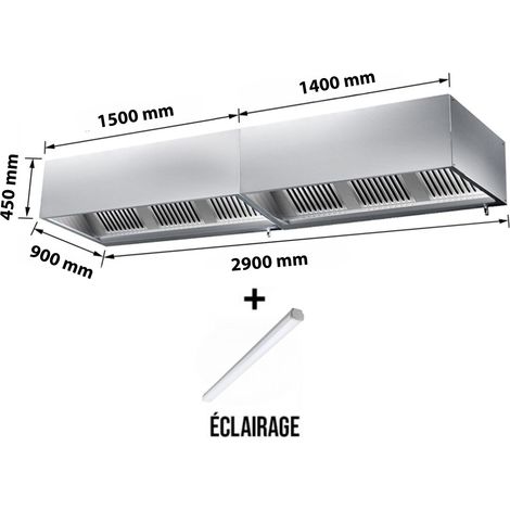 Hotte caisson sans moteur 2900x900x450 mm avec éclairage, filtre et robinet de vidange PREMIUM - GOLDINOX (1/4)