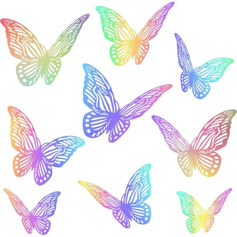 Autocollants papillons 3D - 12 pièces - Papillons laser colorés, décoration - Pour décoration de chambre, décoration de fête (1/5)