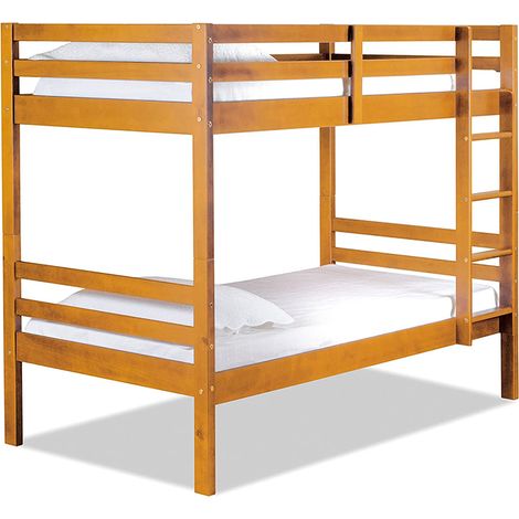 Lit superposé enfant en bois de pin massif coloris miel - Longueur 198 x Profondeur 104 x Hauteur 156 cm -PEGANE-