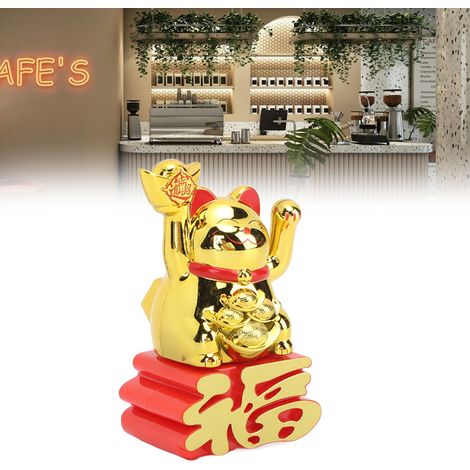 Figurine Chat Fortune MLY23110 Chat chanceux à bras articulé à énergie solaire décoratif pour bureau, voiture ou boutique doré 8 x 4.8 x 3.5 cm en plastique (1/5)