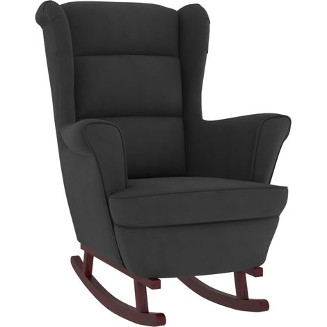 Fauteuil à bascule et pieds en bois massif d'hévéa Noir Velours (1/5)